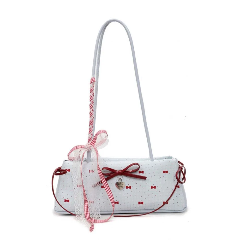 

All-match Sweet French Stick Handbag Lace Ribbon Large Capacity Bow PU Shoulder Bag Waterproof Korean Style Underarm Bags Daily