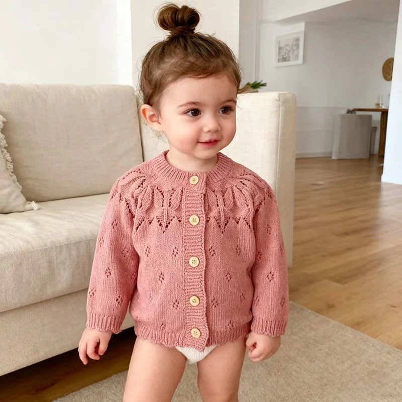 

Осенний свитер, пальто для новорожденных от 0 до 3 лет, вязаный зимний вязаный свитер для маленьких девочек, зимний ажурный кардиган с длинными рукавами, детская вязаная одежда