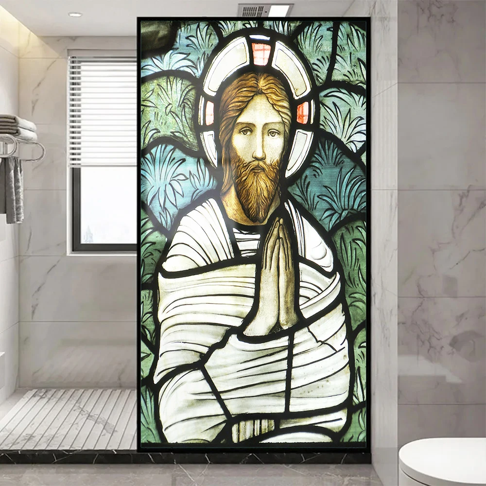 Church Stained Glass Decals Window Film Privacy Heat Insulation and Anti UV Blocking Static Cling Window Sticker for Home J37