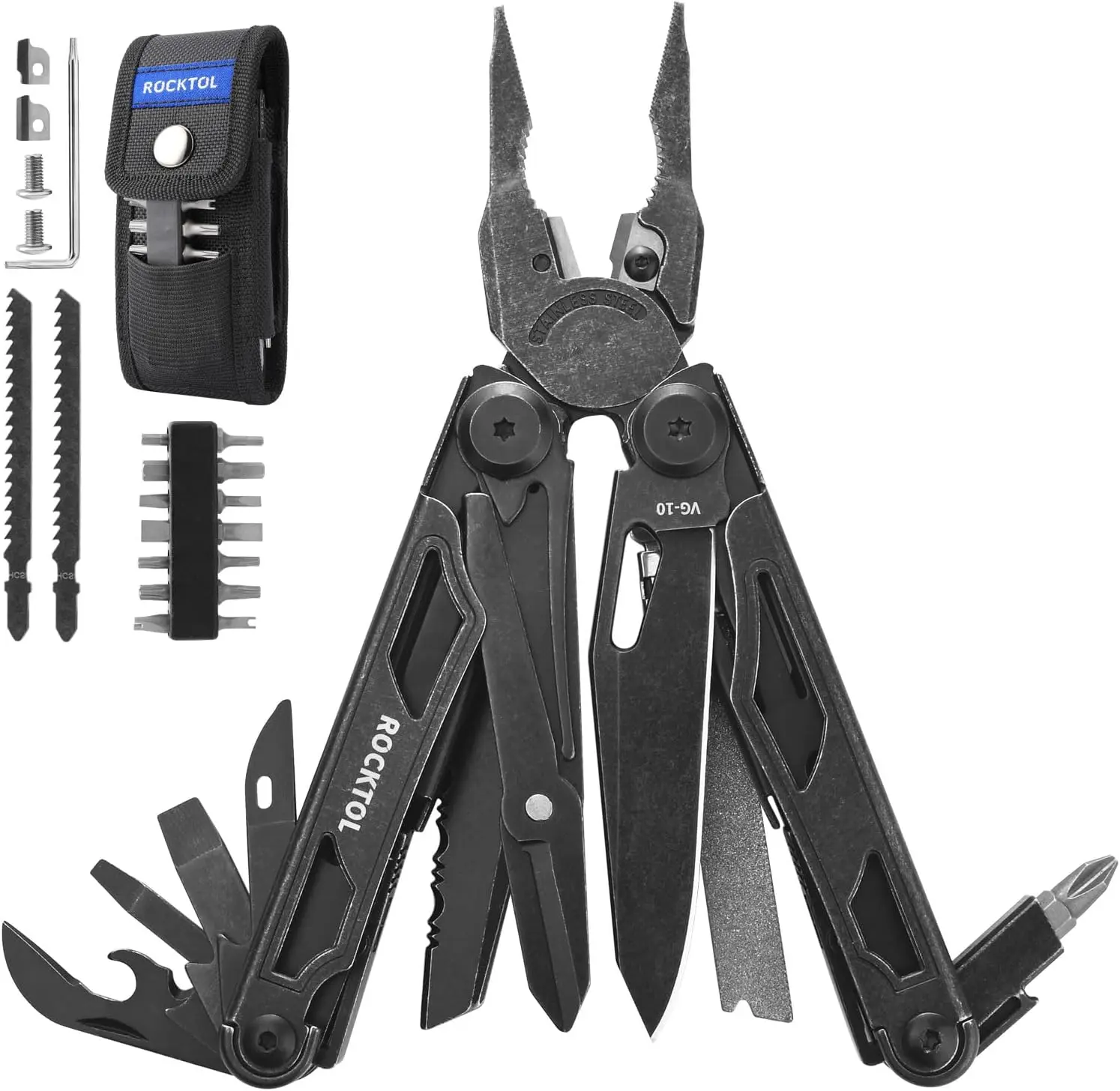 

29-in-1 Multitool Pliers with VG-10 Blade, Replaceable Wire Cutters & Saw, Heavy-duty Stainless Steel Set for Camping Survival