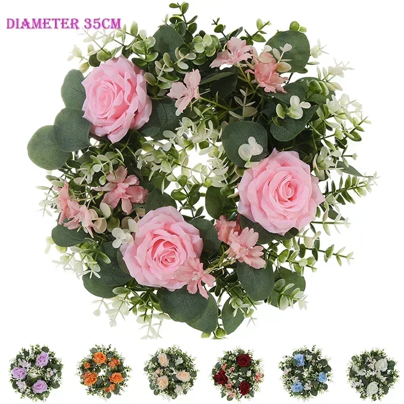 

Artificial Rose Wreath For Front Door Green Leaf Wreath With Flowers For Wall Wedding Decor Window Front Garden Decoration