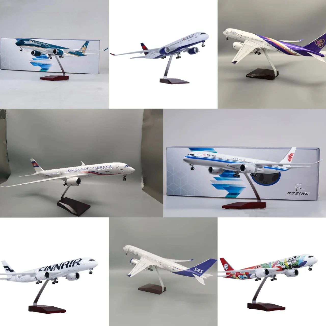 47 سنتيمتر مقياس طائرة ايرباص A350 سلسلة الراتنج الركاب Aircrft نموذج التعريفي مصباح ليد وحامل الطيران هدية غرفة المعيشة ديكور