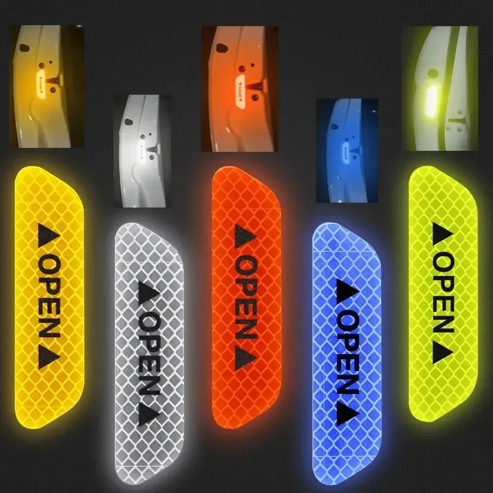 4 PCS/set Car Open Reflective Stickers Tape Warning Mark Night Driving Safety Lighting Luminous Strip Auto Door Decor Stickers