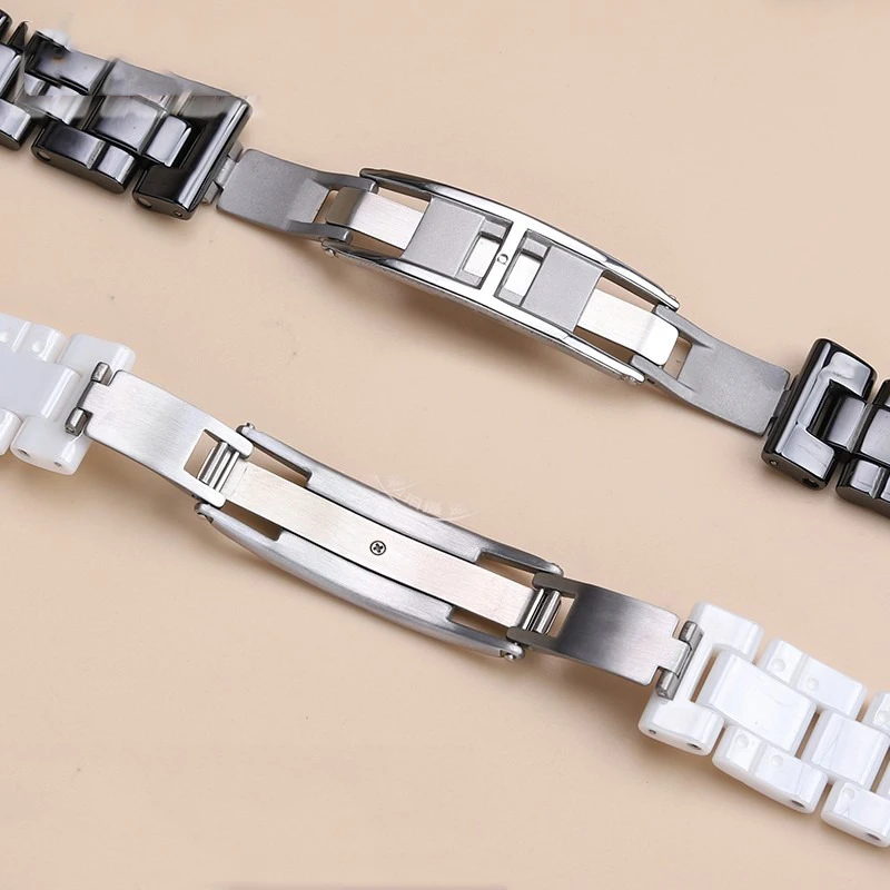 프리미엄 등급 세라믹 시계 밴드 J12 팔찌 용 블랙 화이트 16mm 19mm 스트랩 스테인레스 스틸 접이식 버클 시계 체인