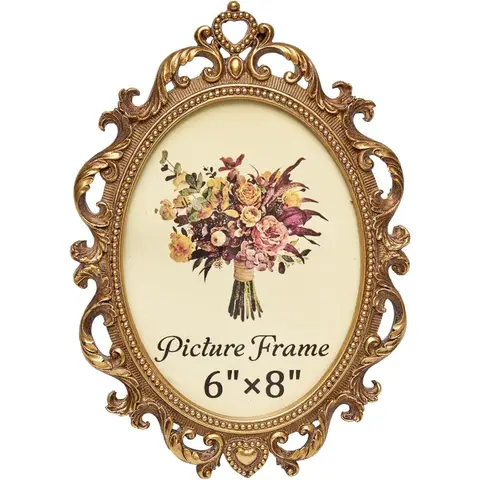 Vintage Oval Picture Frame 6x8 Inch, Antique Ornate Photo Frames with Glass Front, Scroll Design, Tabletop & Wall Hanging,