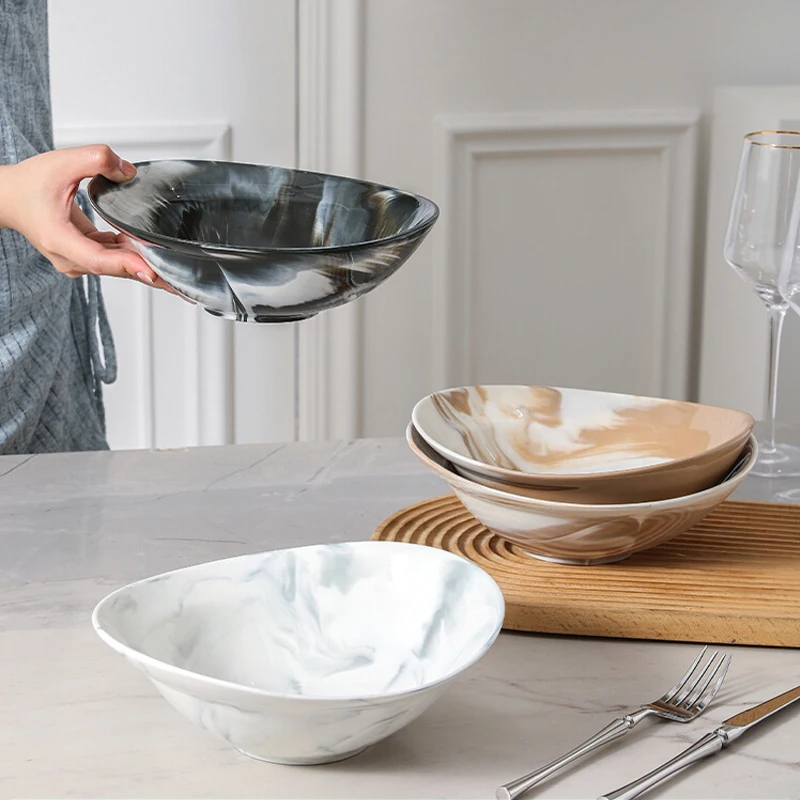 Vajilla de cerámica de mármol europeo, frutero, ensaladera para el hogar, vajilla, cocina, restaurante, plato principal, cuenco de cerámica Irregular
