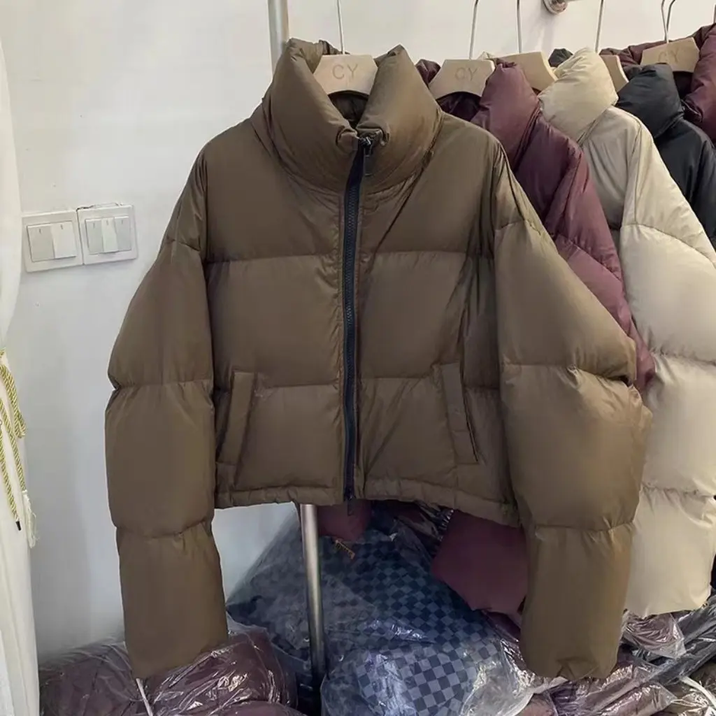 

Women's Slim Fit Cotton Jacket European American Style Stand-Up Collar Thickened Winter Outerwear Fashion Bread Design