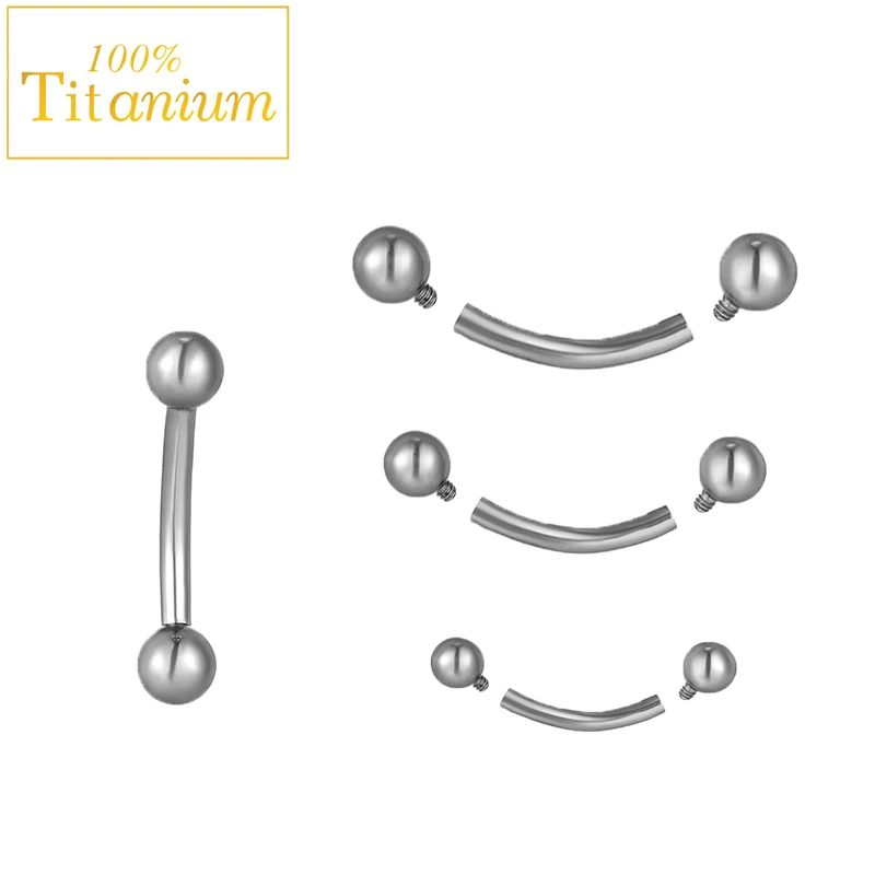 ASTM F136 Titanium Internal Thread Eyebrow Piercing Banana Rings Double Balls Curved Barbell Tragus Cartilage Earrings 8/10/12mm