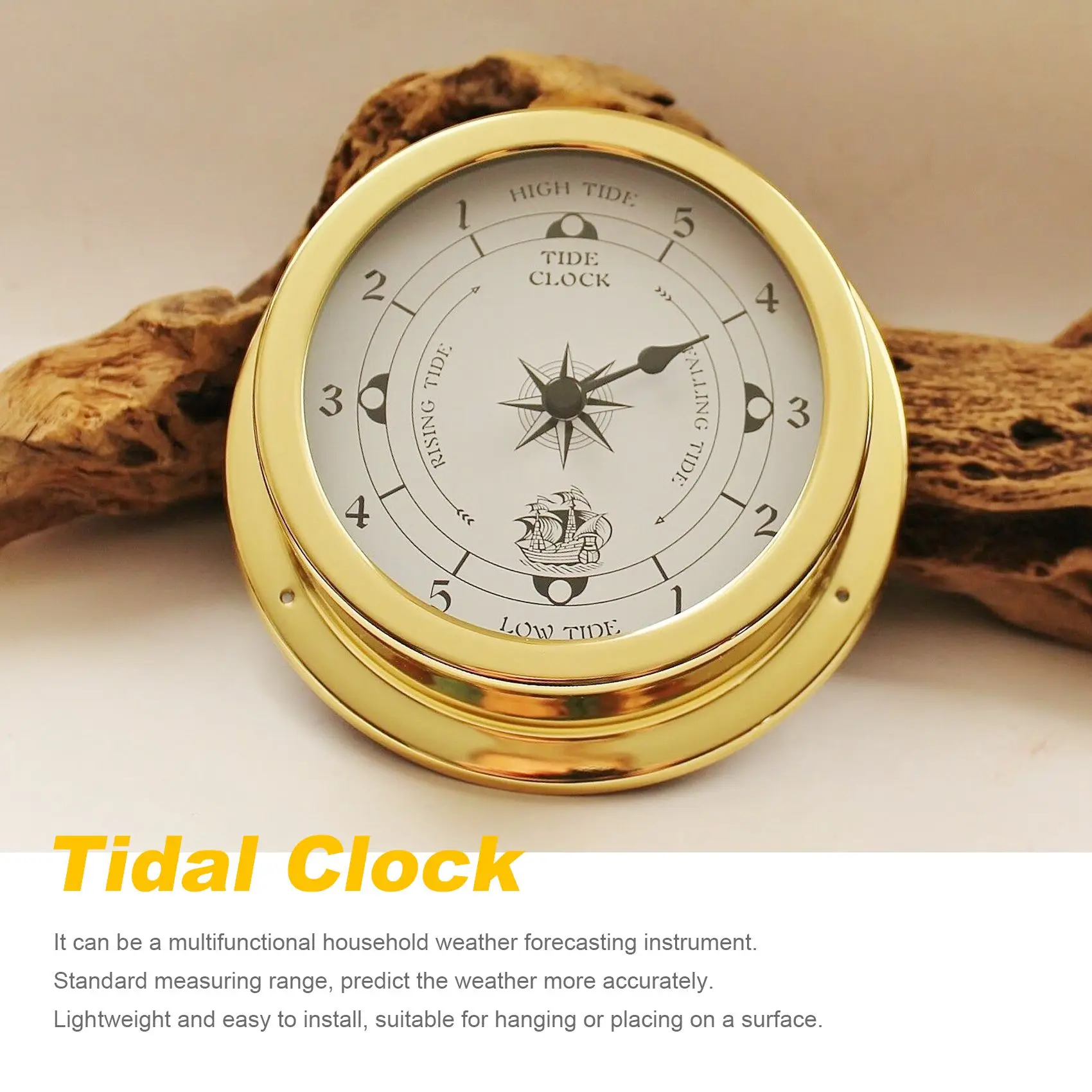 Tidal Clock, Wall Mounted Tester Copper Shell Marine for Weather Station, Wall Hanging Boat Using Tidal Clock, 115mmT98C