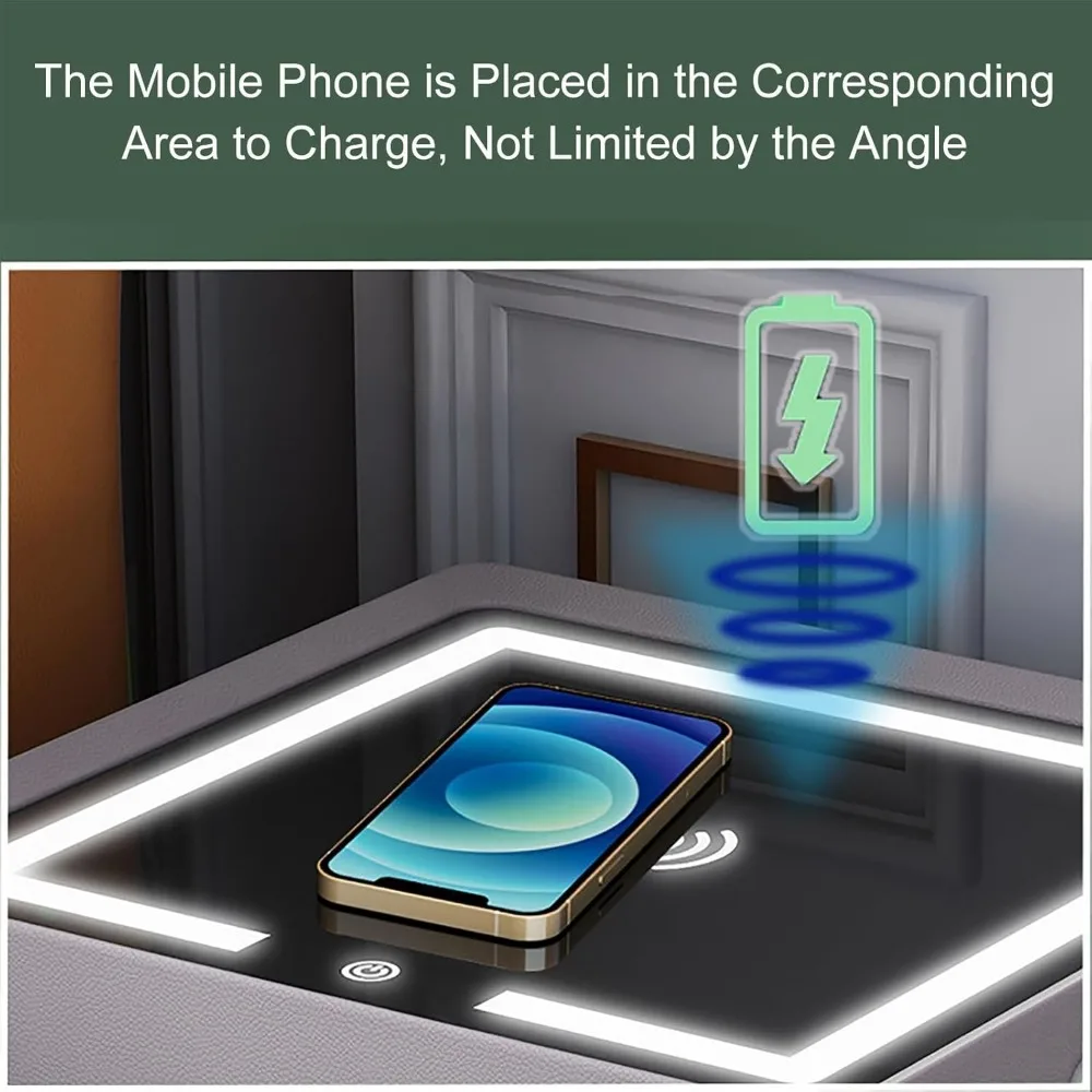 منضدة LED حديثة مع درج وآمن ومحطة شحن لغرفة النوم والمكتب #4