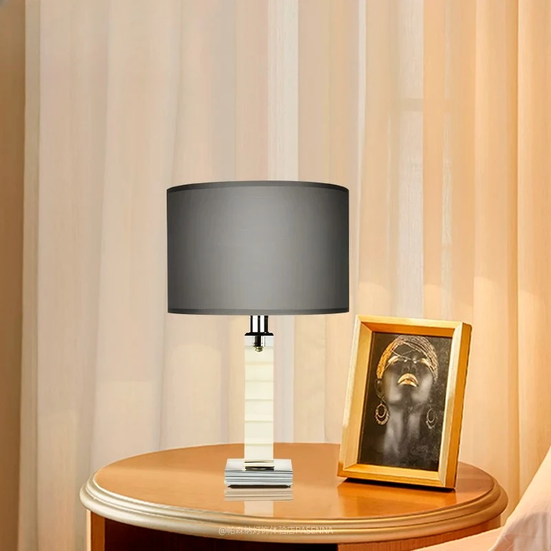 Fashionable Highend Artistic Style Desk Lamp Simple Study Living Room Bedroom Crystal Craftsmanship Highend Cloth Cover Lighting