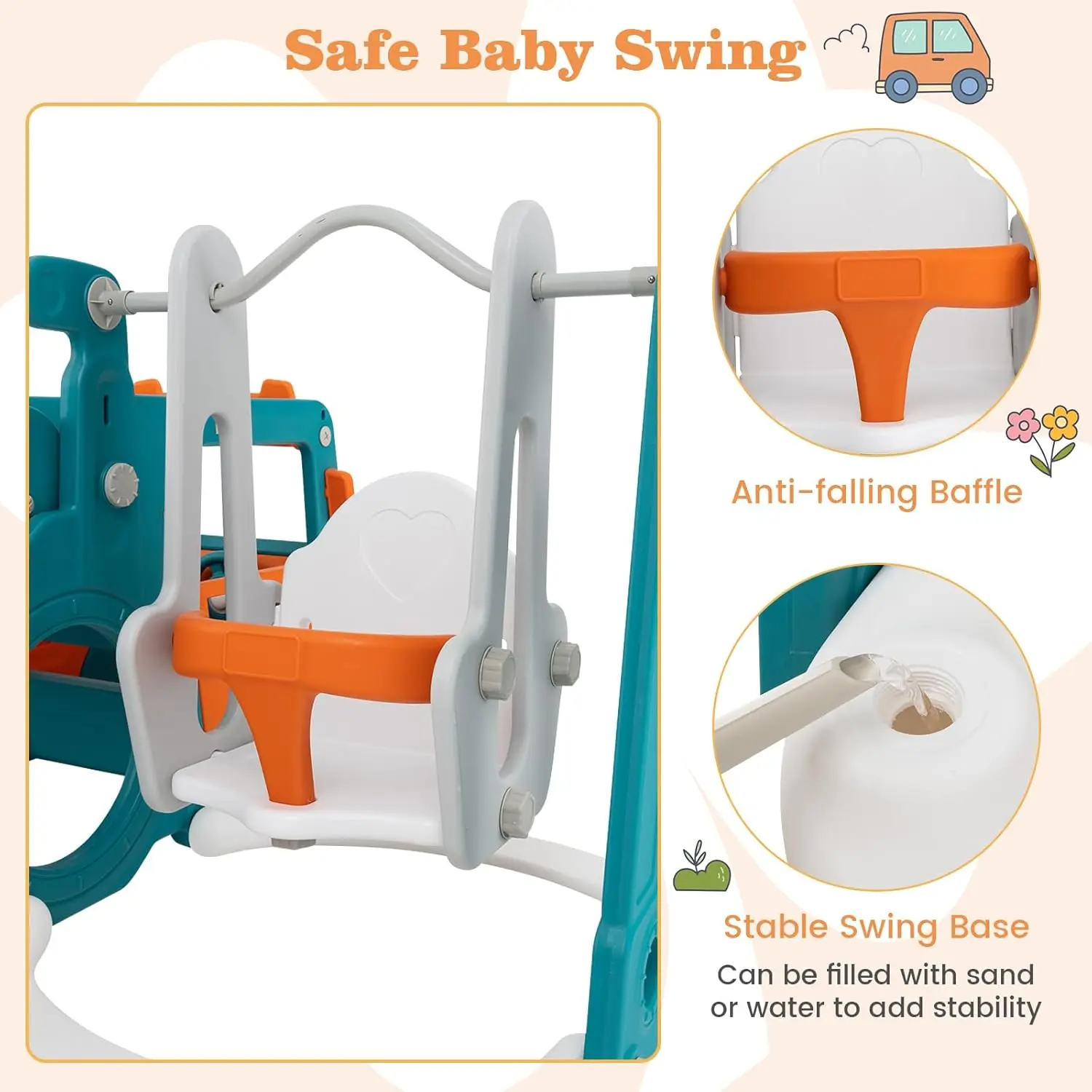 Ensemble toboggan et balançoire pour tout-petits 6 en 1, ensemble de jeu pour bus intérieur et extérieur avec balançoire pour bébé, panier de basket-ball, tunnel rampant, escalade pour enfants