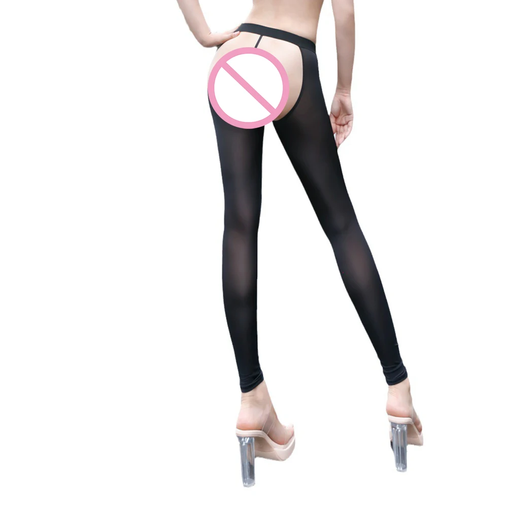 Brand New High Quality Pants Women Tights Black Butt Pants Comfortable Convenient Crothless Elastic Fashion Ice Silk