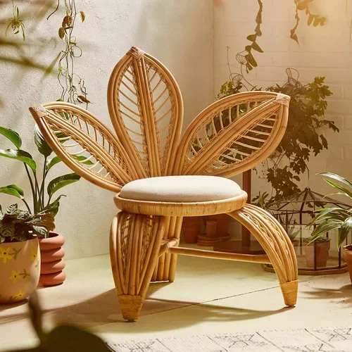 Nordic Real Rattan Chair Indonesia Natural Woven Cane Chair Rattan Furniture Flower Chair