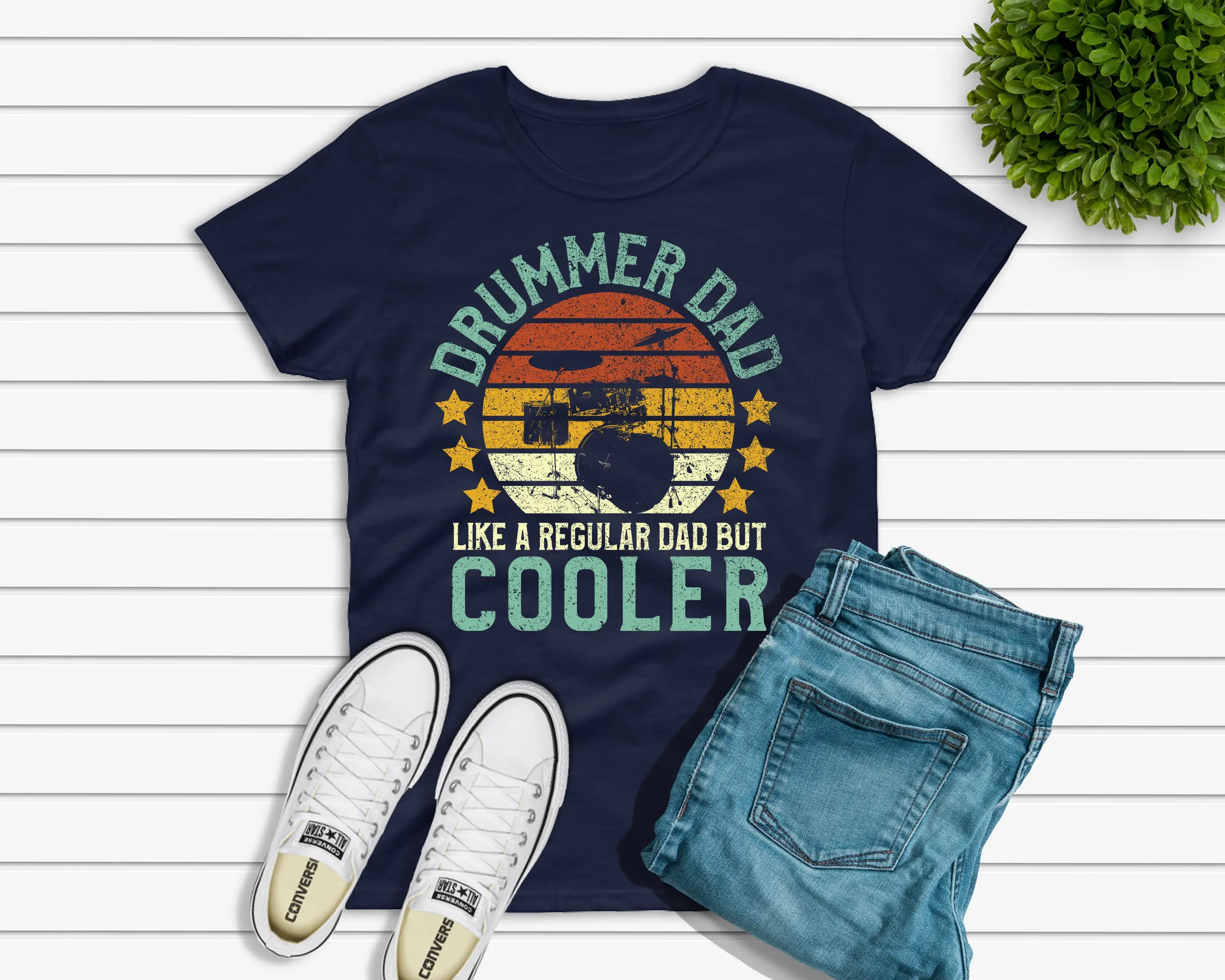 Drummer Dad T Shirt Funny Vintage Band Drum Player Father For Him Cool Drumming Music Teacher Musician