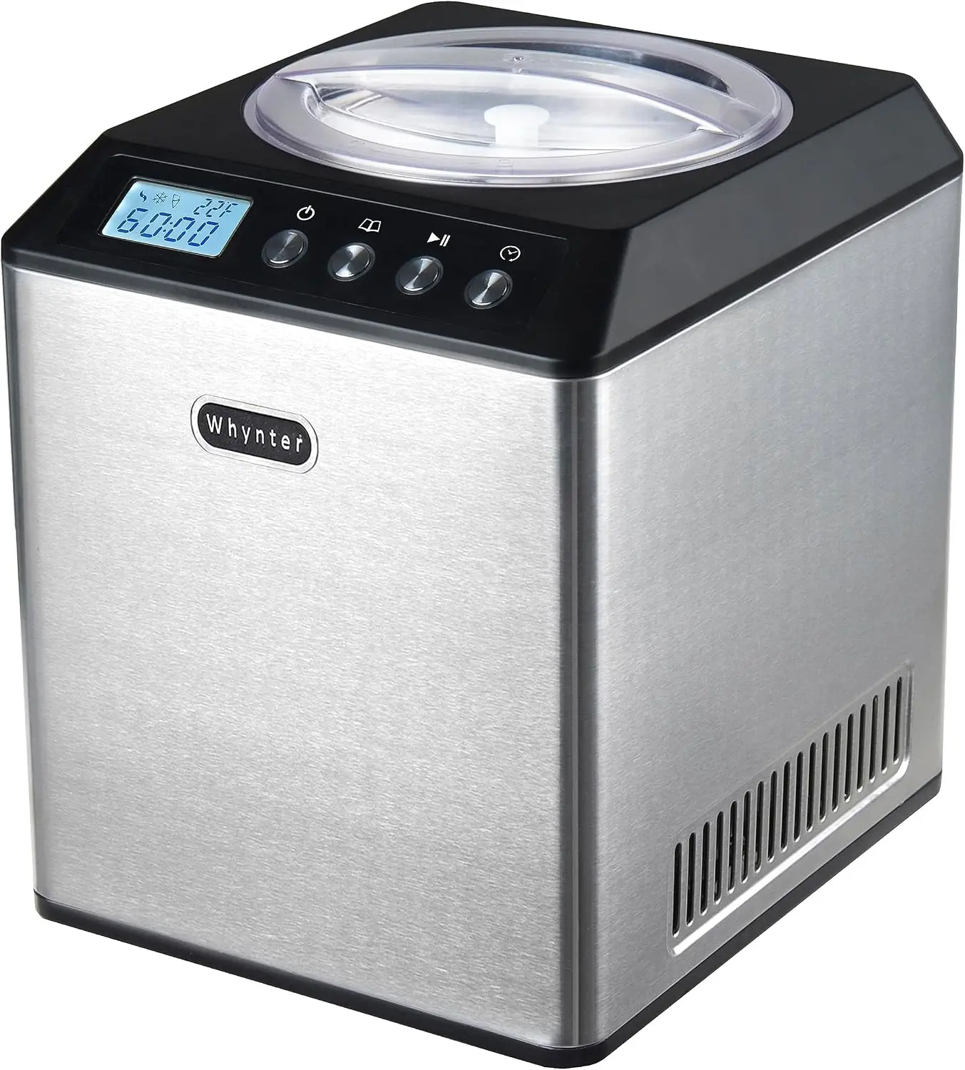 Ice Cream Maker Automatic 21 Qt Upright Built In Compressor LCD Digital Display Timer No Pre Freezing ICM 201SB Stainless Steel