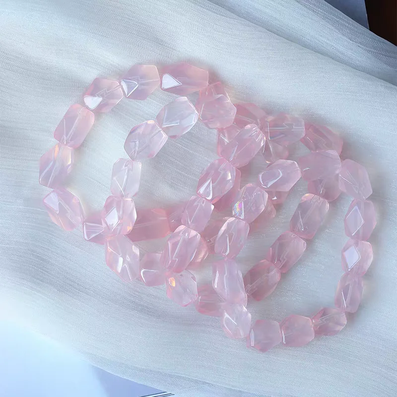 Natural Pink Rose Quartz Clear Barrel Beads Bracelet Stretch Rose Quartz 13x10mm Star Light Woman Carved Lotus Round Beads AAAAA