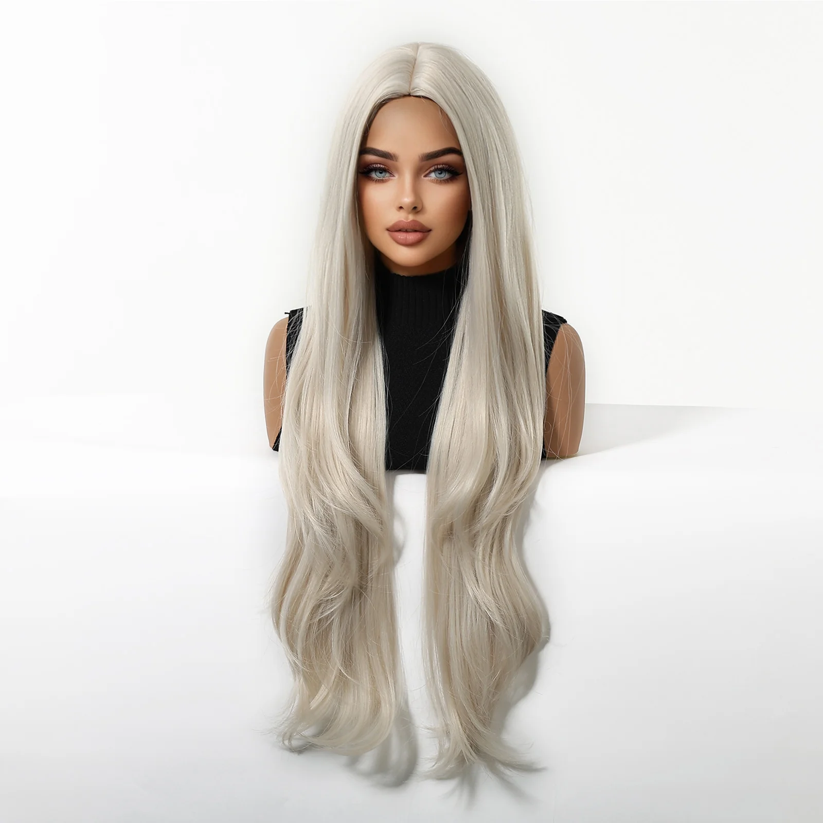 Super Long Gray Blonde Synthetic Wigs Middle Part Natural Wave Cosplay Ash Platinum Wigs for Women Daily Hair Heat Resistant Use image 5