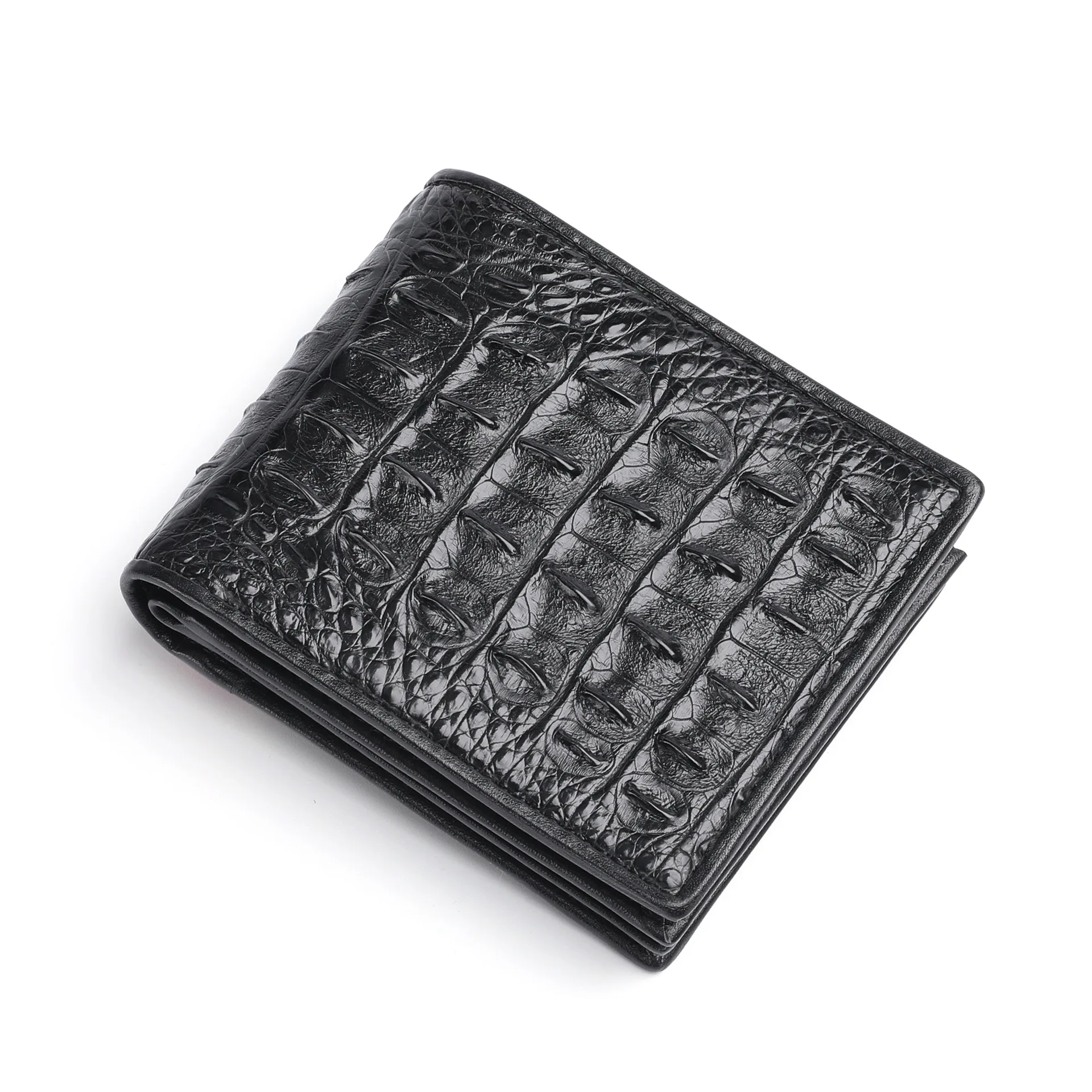 Men\'s Crocodile Skin Horizontal Short Wallet Back Bone Genuine Leather Wallet