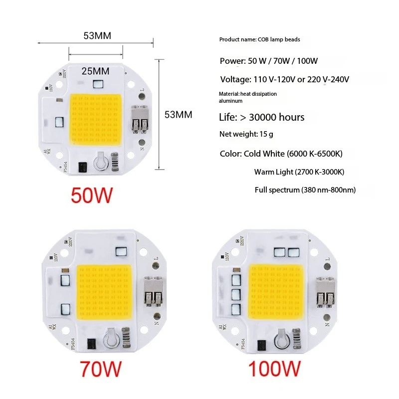 High Power 50W 70W 100W COB Solder-free Drive-free Lamp Beads 220V 110V LED Chip No Need Driver DIY Lighting Flood Spotlight