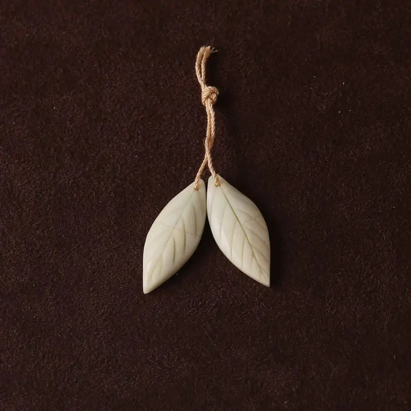 

Carved Amazonite Leaf Gemstone Pair - Ivory-Toned Amazonite Specimens for Jewelry & Collection 32x13x4mm-3.9g