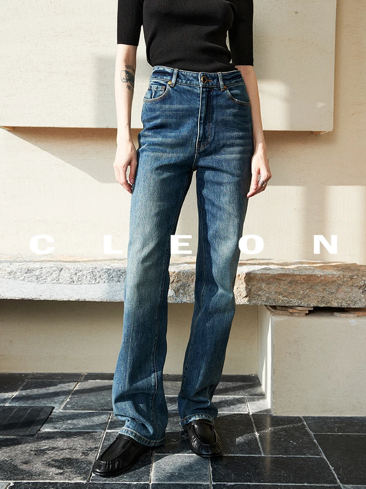 

Модные повседневные прямые джинсы с высокой талией в стиле ретро, женские весенние новые удобные износостойкие однотонные джинсовые брюки...