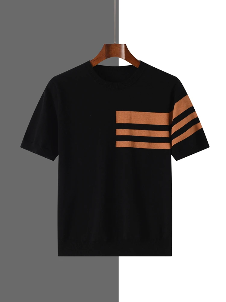 

Men's T-Shirt Summer Round Neck Knitted Top Solid color Loose Leisure Tee Men Loose Breathable Shirt Basic Clothing Half Sleeve