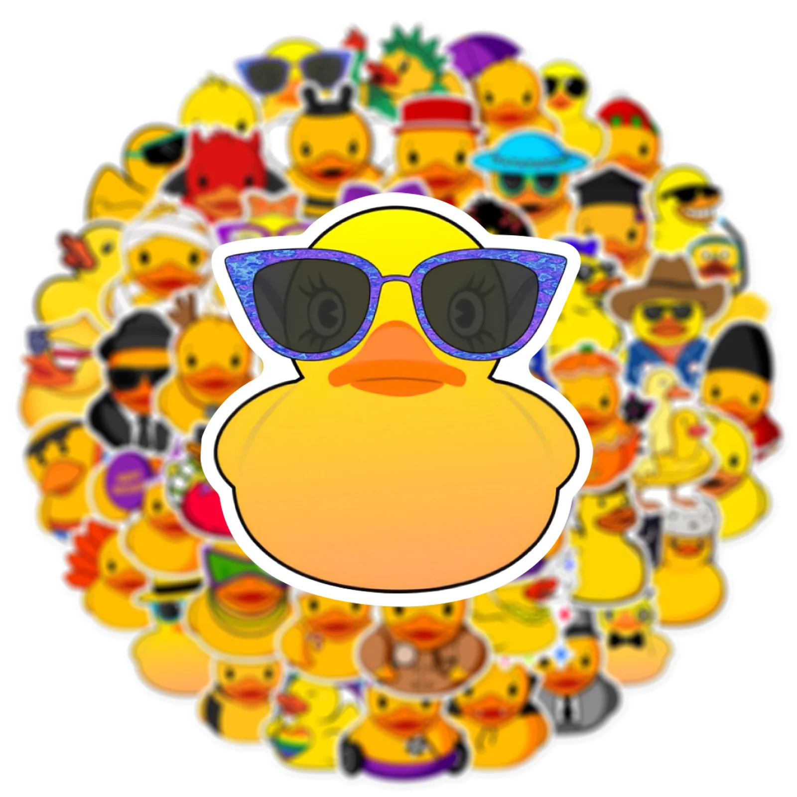 50 pegatinas de pato amarillo lindas, impermeables, de dibujos animados, de goma, para laptop, equipaje, botella de agua, funda de teléfono