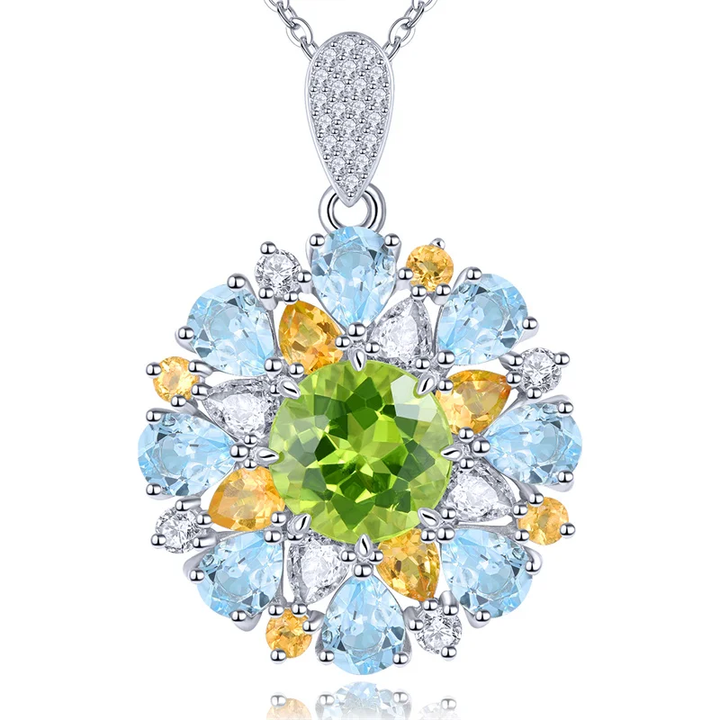 

Natural Peridot Topaz Sterling Silver Pendant 6.2 Carats Genuine Gemstone Citrine Multicolor Original Design Anniversary Gifts