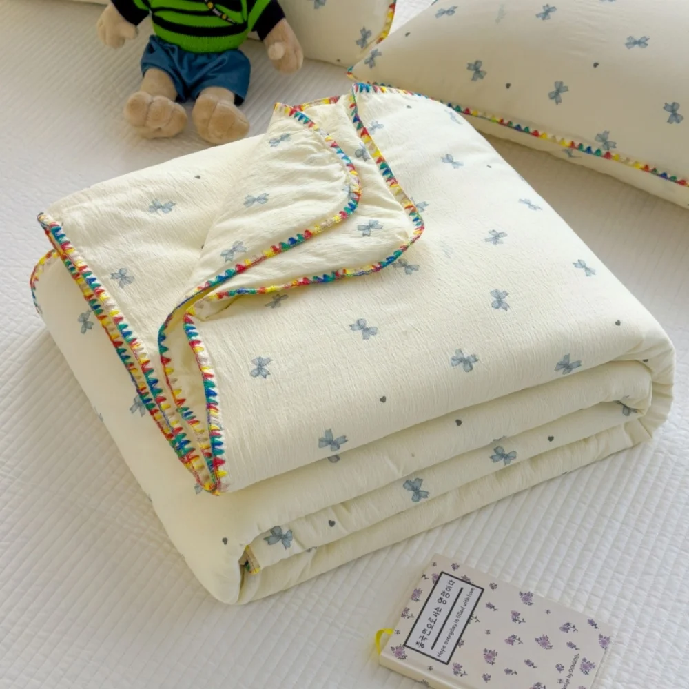 

Korean Style Summer Quilt For Girl Skin-friendly Washed Cotton Cool Air Conditioning Quilt Breathable Soft Blanket Home Textiles