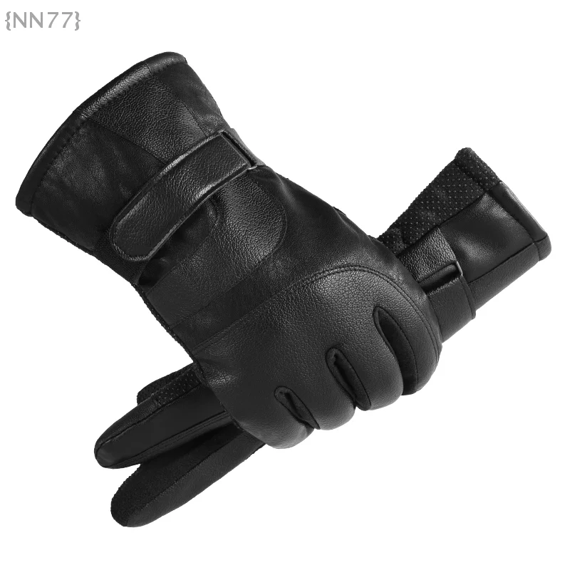 Gants d'hiver en cuir pour écran tactile pour hommes, chauds, coupe-vent et antidérapants pour motocyclistes, 1 paire