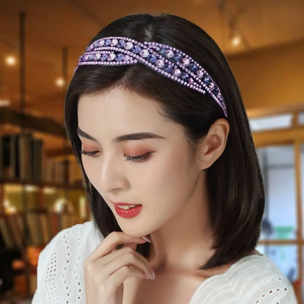 Elegant Retro Non-slip Shinny Cross Crystal Korean Style Hair Hoop Sweet Headband Rhinestone Girls Hair Hoop