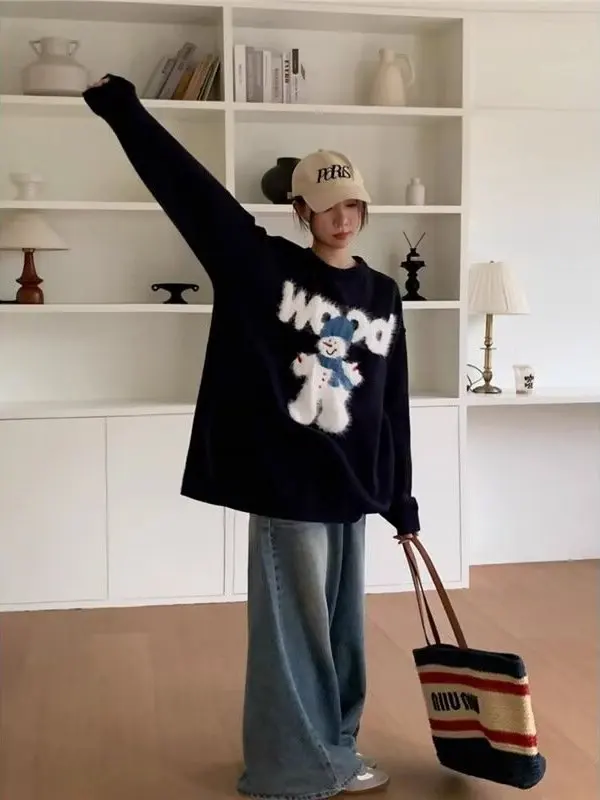 

Свободный трикотаж Cisas для пар, женский весенне-осенний новый удобный свитер на голову для ленивых, теплый термодлинный све