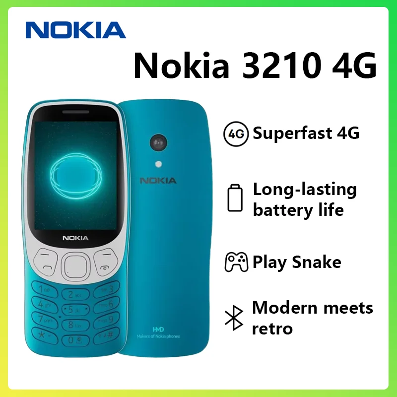 Nokia 3210 4G Mobile Phone Dual SIM 2MP Camera 1450mAh Removable Battery Bluetooth 5.0 FM Radio MP3 USB-C Backup Feature Phone