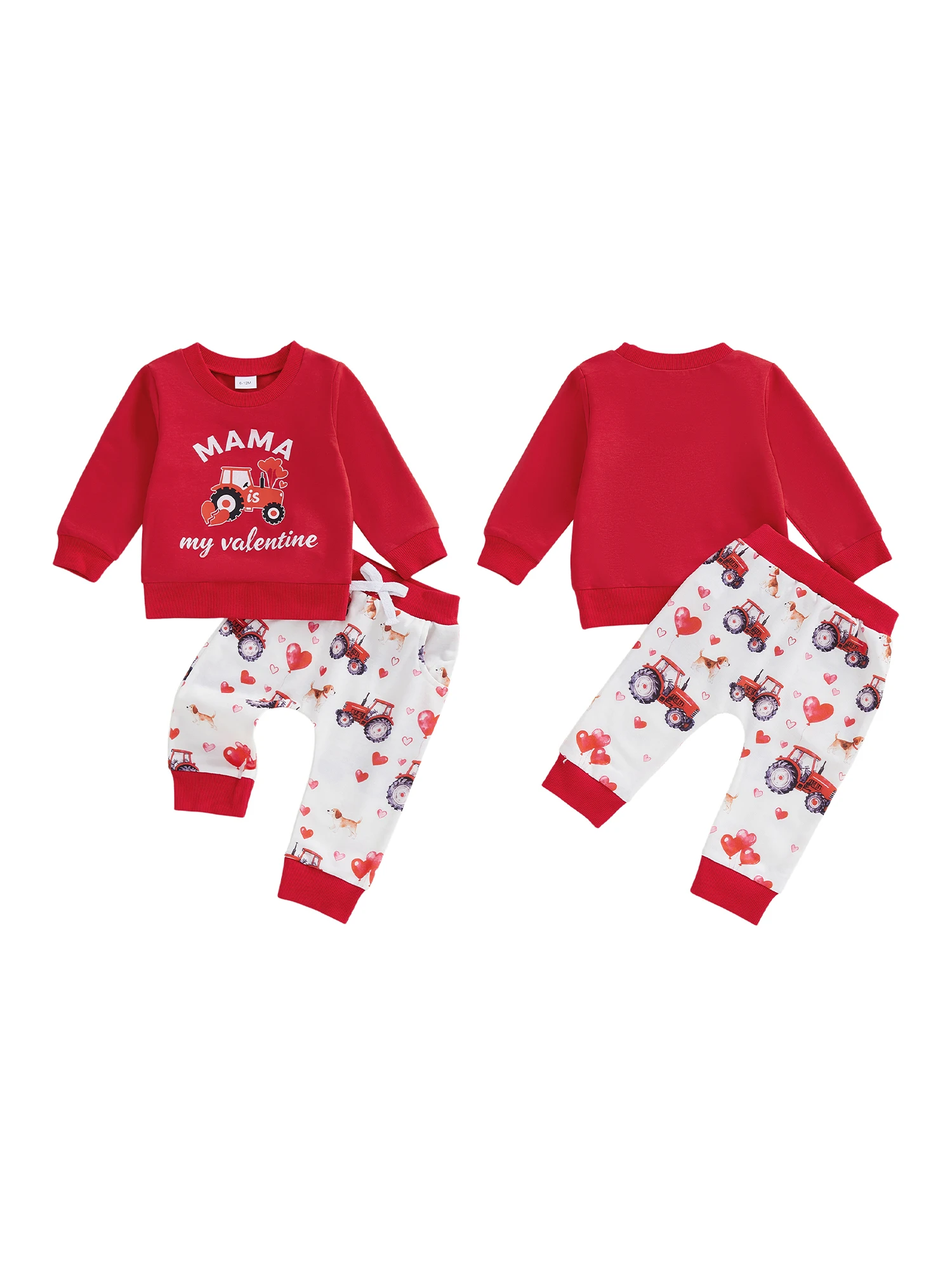 Conjunto de 2 piezas para niño pequeño del Día de San Valentín, manga larga, cuello redondo, estampado de dinosaurio y pantalones de cintura elástica para jugar