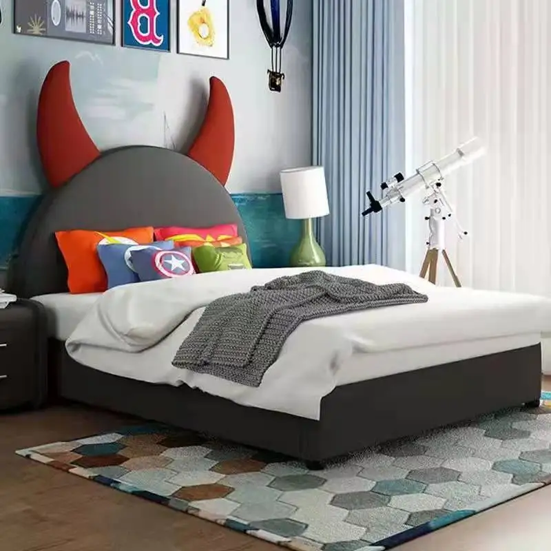 Cabecero tapizado con diseño de dibujos animados de buena calidad, cama para niños, juego de dormitorio