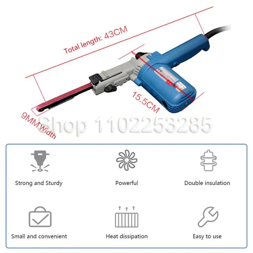 

220V 500W Belt Sander Belt Grinder Angle Grinding Machine with 9x533mm Sanding Belts for Wood Metal DIY Polishing Machine