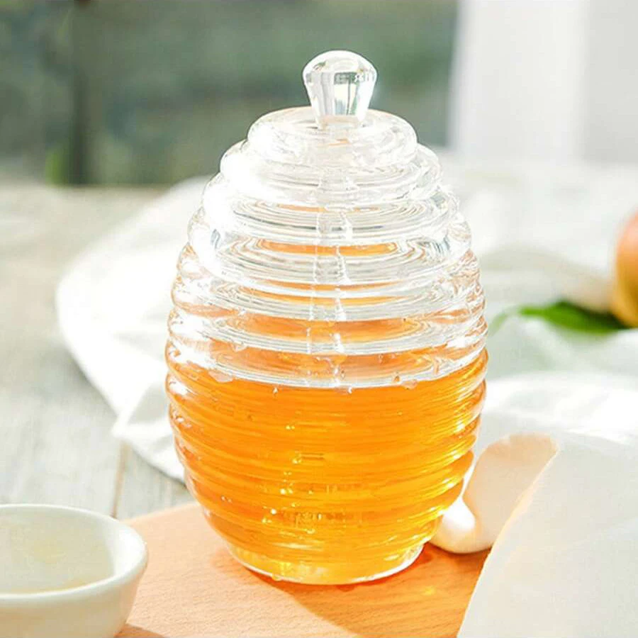 Creative Honeycomb Honey jar with stir stick Clear Storage jar Household sealed bottle with lid Food storage jar Kitchen tools