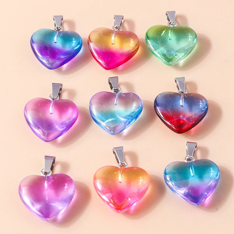 5 stücke niedlichen bunten Farbverlauf Liebe Kristall Herz Charms für DIY Anhänger Halskette DIY Schmuck machen Accessoires