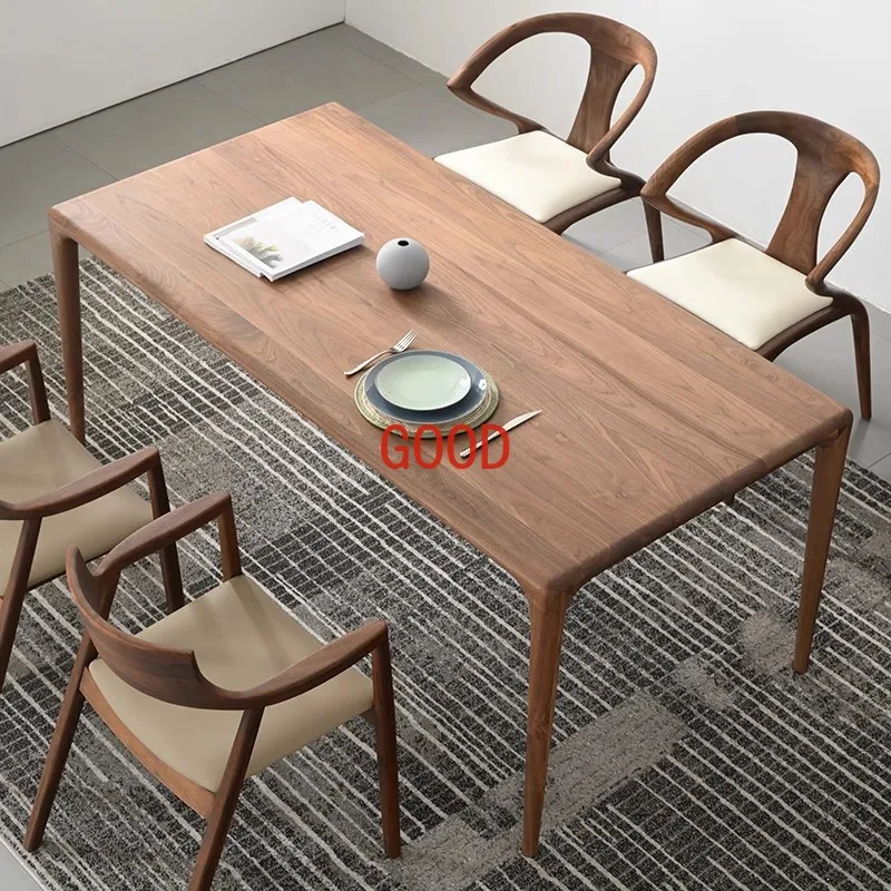 Light Retro Black Walnut Wooden Dining Table Simple Dining Tables
