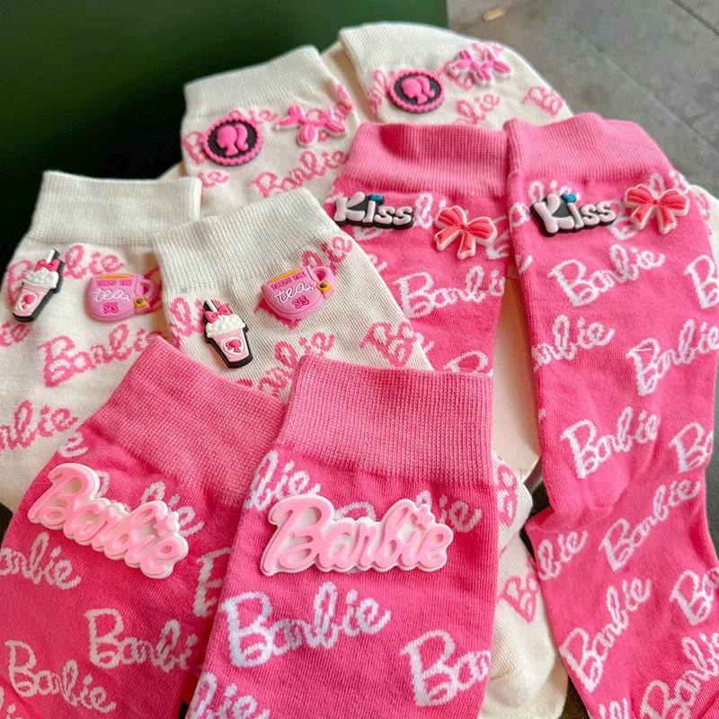 Barbie Girly Autumn Sweet Cute Mid-calf Socks with Personality and Trendy Dopamine-printed Letters Sports Style Stockings Gift