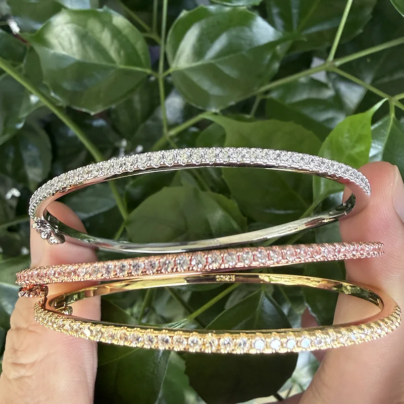 Top Quality S925 Sterling Silver Tennis Sporty Bangle Zircon Rivet Design Fashion Jewelry For Women Wedding For Gift Bangle