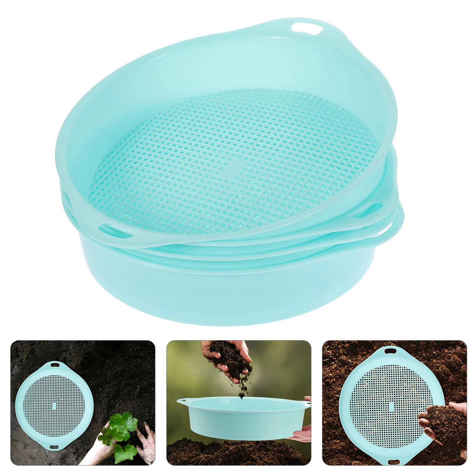 4 قطعة غربال حديقة بلاستيكي أخضر مع مقبض شبكة التربة لغز لأداة فحص حجر السماد خفيفة الوزن متينة حديقة صغيرة