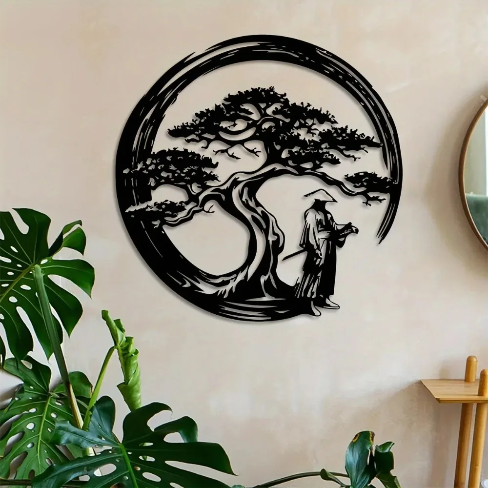CIFBUY Japanese Bonsai Tree Iron Metal Wall Art, Tori Gate Enso Cutout Hanging Decor