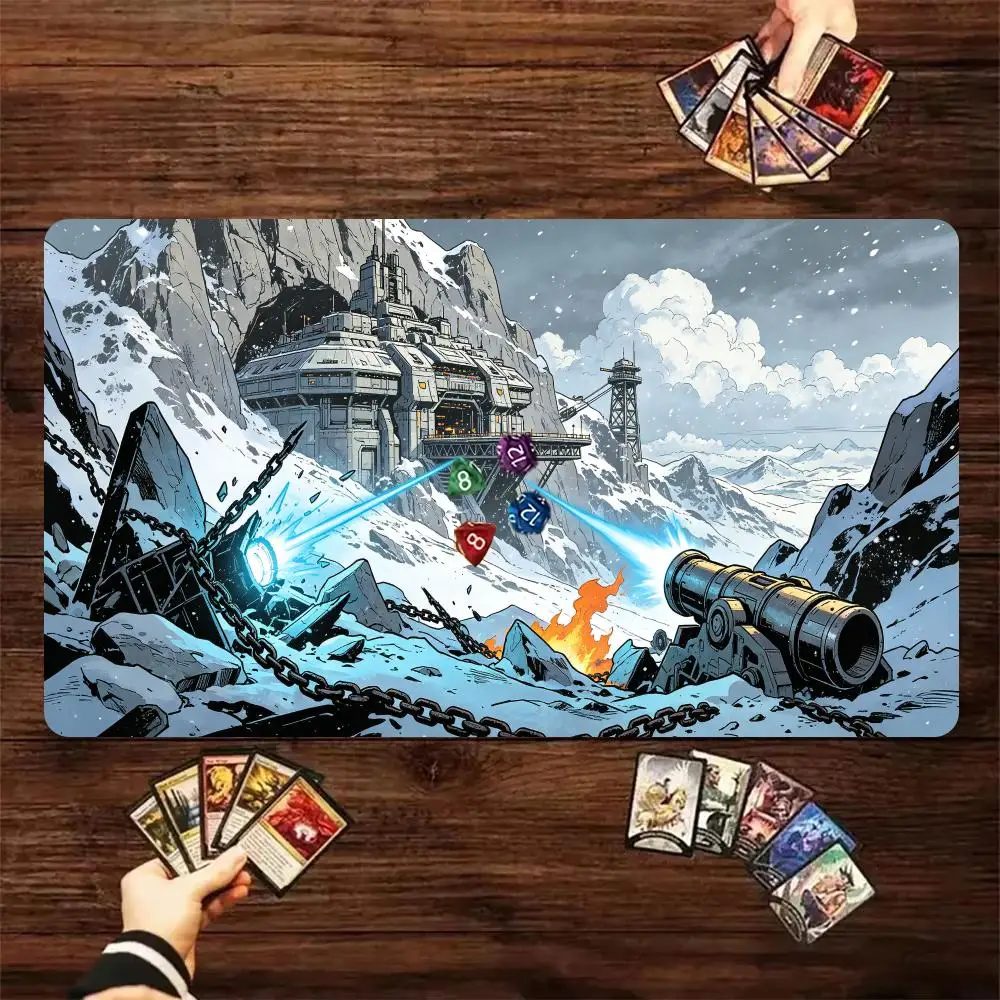 60X35cm Sci‑Fi Snow Mountain Military Fortress TCG Playmat Non‑Slip Rubber Trading Card Game Table Mat For Card Game Players