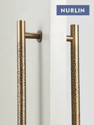 Nurlin Brass Handmade Hammer Patterned Entrance Gate Indoor Pull Single Double Installation Kitchen Appliance Door Handle Bar