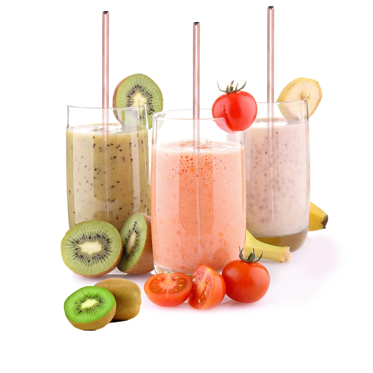 

1 .5X0.6Cm Stainless Steel Drinking Straws Reusable Straight For Tumblers Anti-Rust Rose Gold Eco-Friendly Kitchen Bar