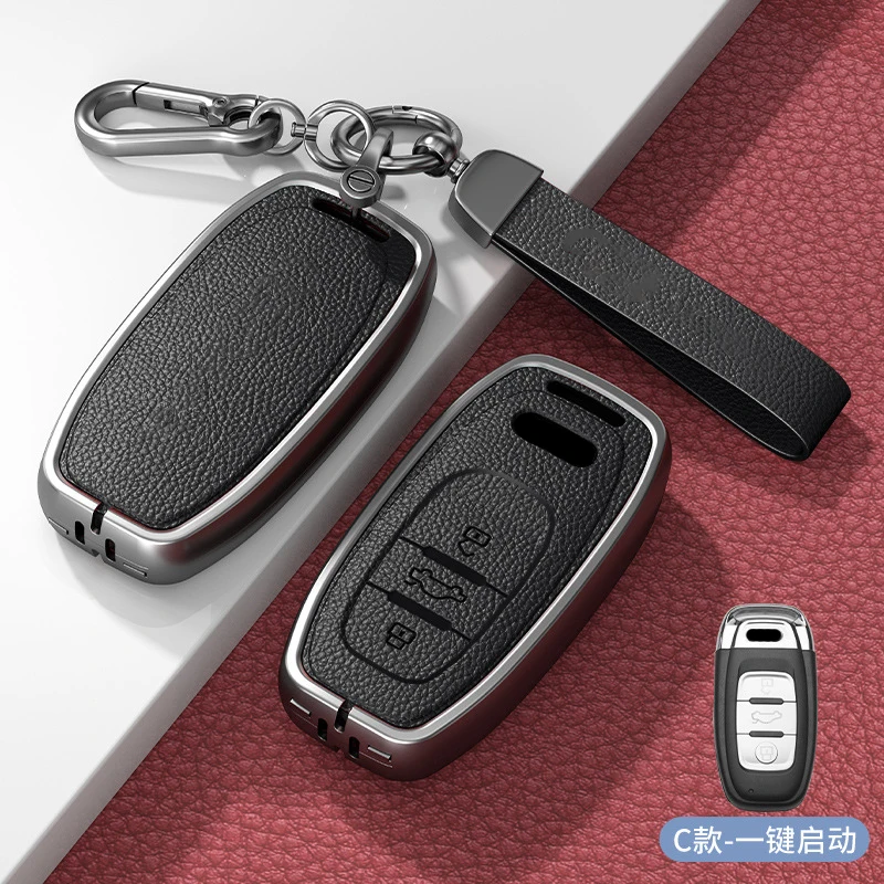 Skóra ze stopu cynku do Audi A1 A3 A4 A5 A6 A7 A8 Quattro Q3 Q5 Q7 Smart Remote Car Key Case Cover Fob Keychain Akcesoria