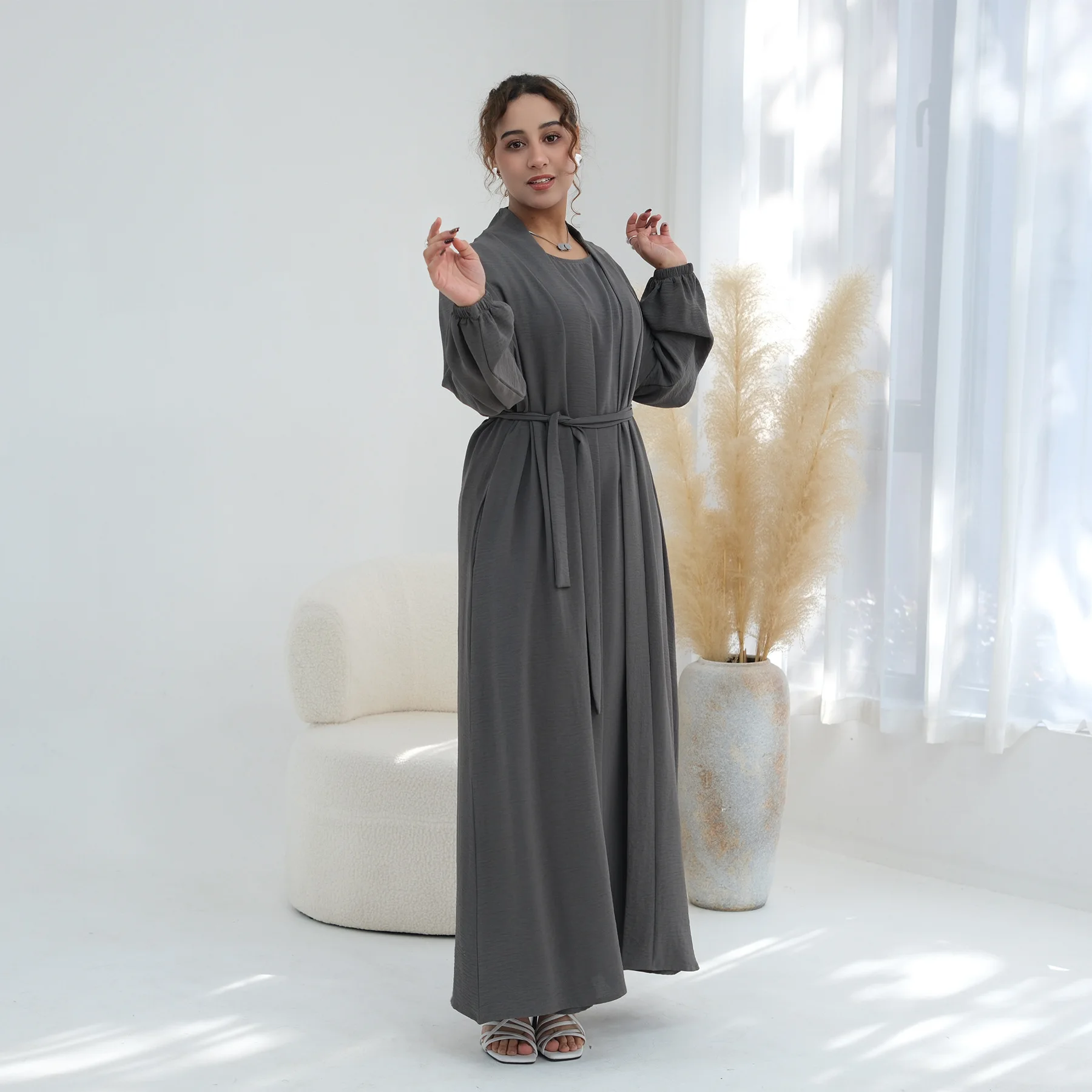 Eid Djellaba Abaya Set Offenes Abaya Innenlanges Kleid Islamische Kleidung Muslimische Frauen Kleider Türkischer Kaftan Ramadan Musulmane Outfit