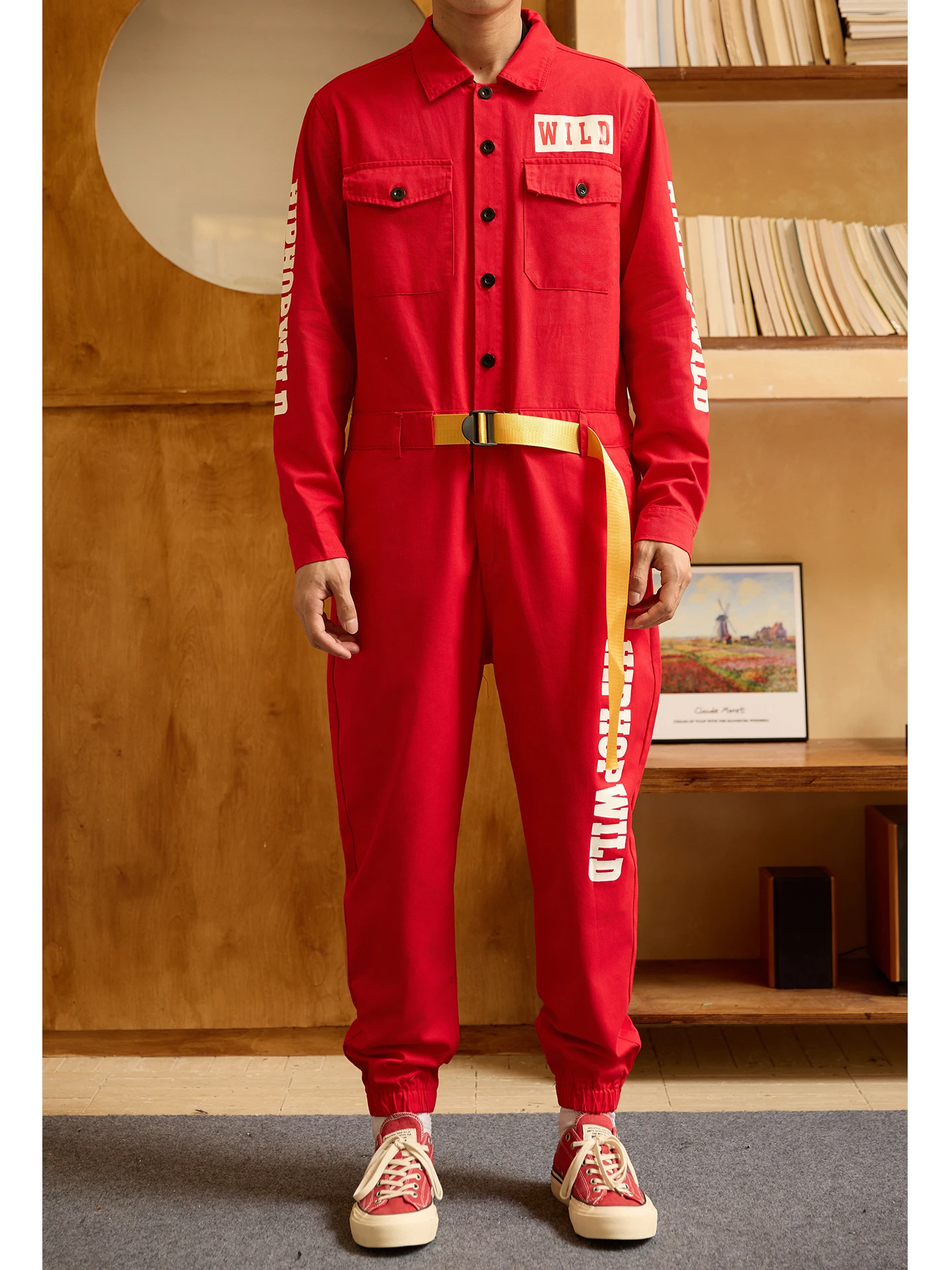 

Faionable корейский комбинезон Long Sve для мужчин, костюм для выступлений, красный комбинезон, рабочая одежда, комбинезон, осенний сезон, irt S...